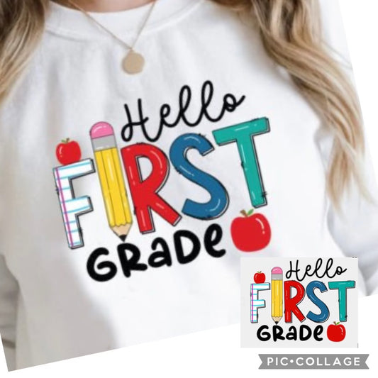 Back to School Hello First Grade Tee